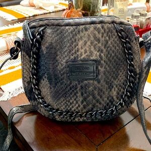 Nicole miller crossbody leather purse. Gray/black snake skin leather. With steel